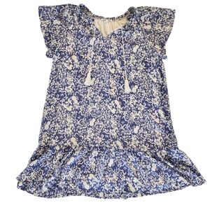 Marissa Olivia Floral Blue & White Dress With Tassles Women's Size Large
